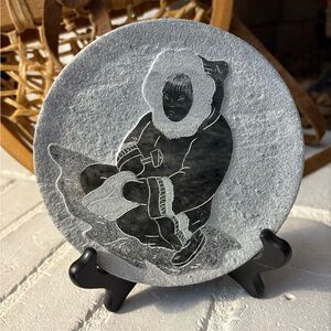 Gray Stone Art Plate with Inuit Design